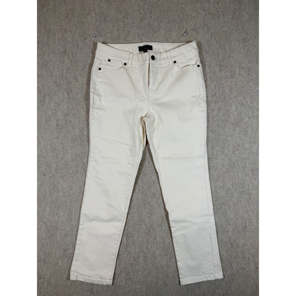 P79. Talbots Simply Flattering 5-Pocket Straight Leg Cream Off-White 10 Petite